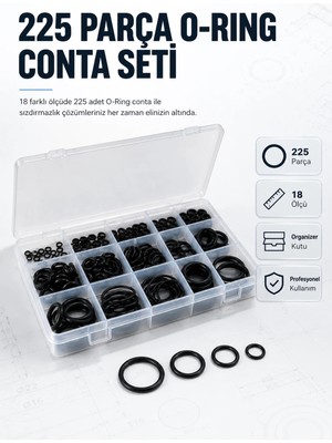 A-Luxe 225 Pcs O-Ring Conta Seti Profesyonel Tamir, Bakım ve Sızdırmazlık Çözümü