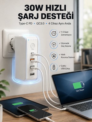A-Luxe Ev ve Ofis Için Zaman Kontrollü Çoklu Şarj Cihazı Yeni Nesil
