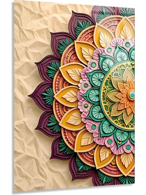 Vitraum Renkli Geometrik Mandala Çizimi Cam Tablo