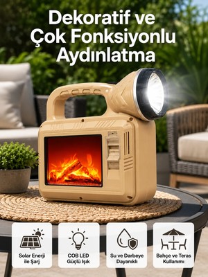 A-Luxe Solar Cob Alev Efektli Lamba – Güneş Enerjili, Suya Dayanıklı, Taşınabilir