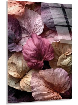 Vitraum Pastel Pembe ve Gül Kuru Sonbahar Yaprakları Cam Tablo