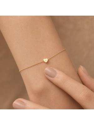 Nox Jewelry 14 Ayar Altın Kaplama Gümüş Harf İşlemeli Kalp Bileklik - CB00118