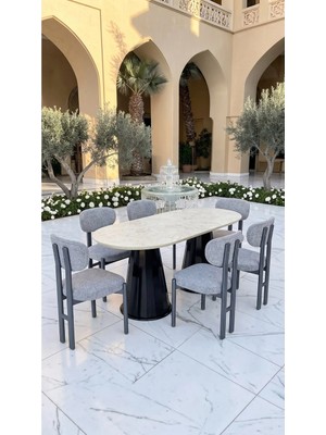 Metallion Toscana Serisi 6 Kişilik Yemek Masası Takımı 90X160 cm 1. Sınıf Mdf Masa 6 Adet Ithal Kumaş Sandalye