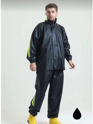 Velmora Fashion Erkek Motorcu Kurye Su Gecirmez Yağmurluk Takım - Siyah