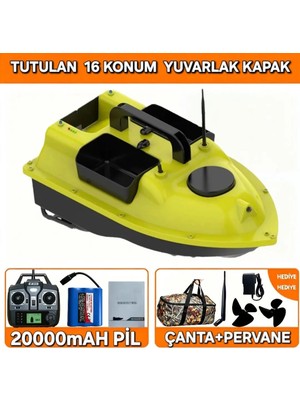 Keseroğlu Sazan Yemleme (Tekne ve Botu) 16 Konum Sarı Gps Konumlu Oto Pilot Eve Dönuşlu Model 20000mAH PİL+ÇANTA
