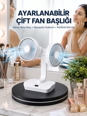 Nemere Ithalat Ayarlanabilir Hızlı Çift Başlıklı Masaüstü Fan – Gece Lambalı Serinletici