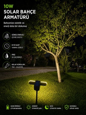 Repplam 10W Günışığı Kazıklı Çim Solar Armatür Duvar Armatür Güneş Enerjili Bahçe Aydınlatması Bahçe Aplik