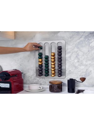 Vivense Yapışkanlı Paslanmaz Çelik Nespresso Kapsül Tutucu, Gümüş Gri, 40X25 cm