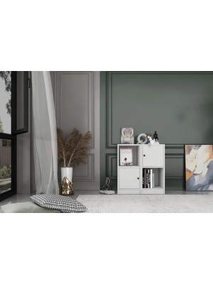 Vivense Leksa 2 Kapaklı Raflı Kitaplık 65 cm Beyaz KTP-1191-Ç