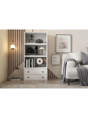 Vivense Leksa Çekmeceli Raflı Kitaplık 65 cm Beyaz KTP-1166-Ç