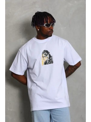 Pomeya  Erkek Baskılı T-Shirt Kısa Kol Bisiklet Yaka Regular Fit Rahat Kalıp Günlük Tişört - Beyaz