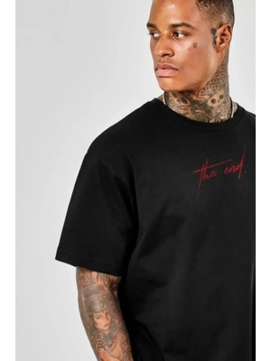 Pomeya  Unisex Baskılı Oversize T-Shirt - Siyah
