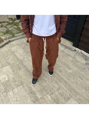 Pomeya  Erkek Fitilli Kadife Cepli Buggy Pantolon Oversize Rahat Kalıp - Kahverengi