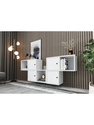 Vivense Leksa 4 Kapaklı Duvar Raflı Kitaplık 170 cm Beyaz KTP-1451-Ç