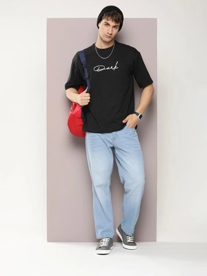 Pomeya  Erkek Baskılı Oversize T-Shirt - Siyah