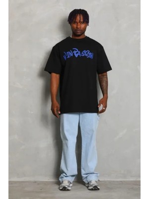 Pomeya  Erkek Baskılı T-Shirt Kısa Kol Bisiklet Yaka Regular Fit Rahat Kalıp Günlük Tişört - Siyah