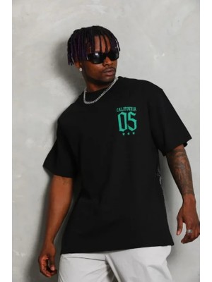 Pomeya  Erkek Baskılı T-Shirt Kısa Kol Bisiklet Yaka Regular Fit Rahat Kalıp Günlük Tişört - Siyah