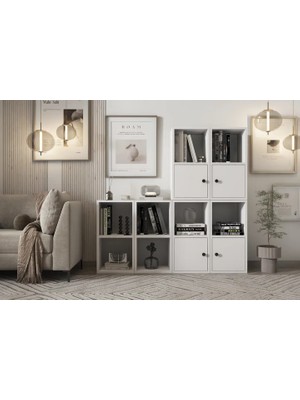 Vivense Leksa 4 Kapaklı Raflı Basamakli Kitaplık 130 cm Beyaz KTP-1242-Ç