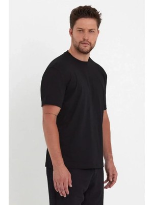 Pomeya  Erkek 24/1 Düz A Kalite Oversize T-Shirt - Siyah