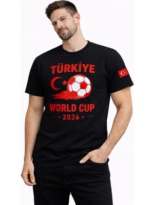 Pomeya  Erkek Türkiye World Cup 2026 Baskılı Tişört Futbol Temalı Forma T-Shirt - Siyah