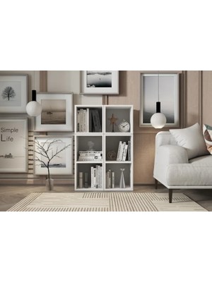 Vivense Leksa 6 Raflı Kitaplık 67 cm Beyaz Ktp 1218
