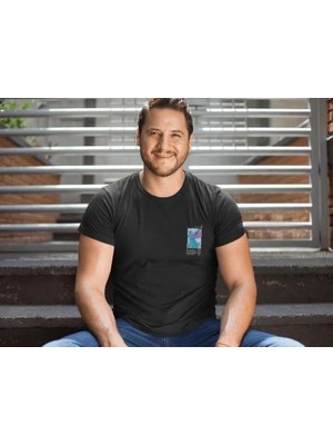 Pomeya  Erkek Bisiklet Yaka Baskılı Oversize T-Shirt - Siyah