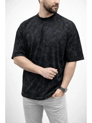 Pomeya  Erkek Premium Tişört Osy Yumuşak Dokulu Yıkamalı Oversize T-Shirt - Siyah