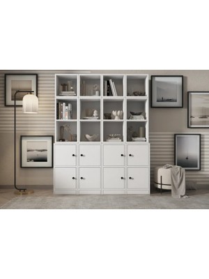 Vivense Leksa 8 Kapaklı Raflı Kitaplık 130 cm Beyaz KTP-1319-Ç