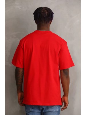 Pomeya  Unisex Baskılı Oversize T-Shirt - Kırmızı