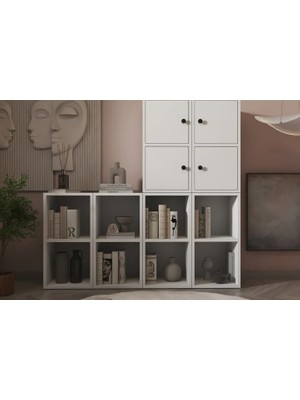 Vivense Leksa 4 Kapaklı Raflı Kitaplık 130 cm Beyaz KTP-1269-Ç