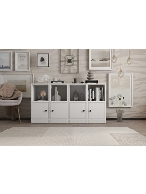 Vivense Leksa 4 Kapaklı Raflı Kitaplık 130 cm Beyaz KTP-1181-Ç