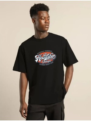 Pomeya  Unisex Baskılı Oversize T-Shirt - Siyah