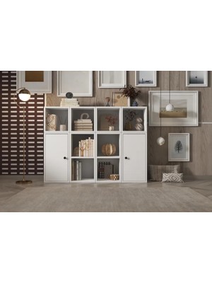 Vivense Leksa 2 Kapaklı Raflı Kitaplık 130 cm Beyaz KTP-1098-Ç