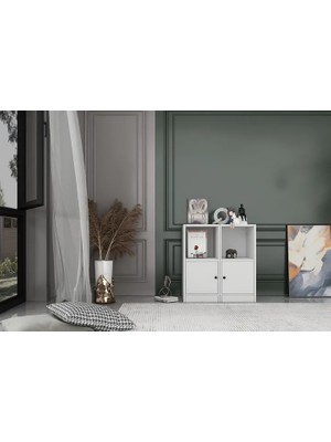 Vivense Leksa 2 Kapaklı Raflı Kitaplık 65 cm Beyaz KTP-1190-Ç
