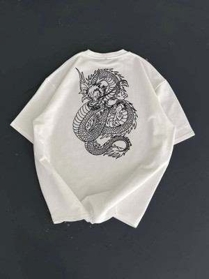 Pomeya  Baskılı Oversize Bisiklet Yaka T-Shirt - Beyaz