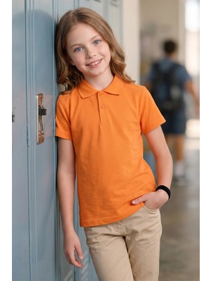 FullaModa Basic Polo Yaka Unisex Çocuk Tişört