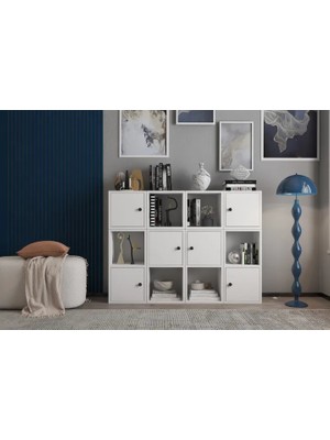 Vivense Leksa 6 Kapaklı Raflı Kitaplık 130 cm Beyaz KTP-1092-Ç