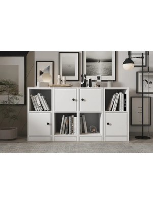 Vivense Leksa 4 Kapaklı Raflı Kitaplık 130 cm Beyaz Ktp 1179 Ç