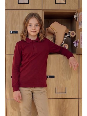 FullaModa Basic Polo Yaka Uzun Kollu Unisex Çocuk Sweatshirt