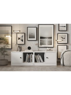 Vivense Leksa 2 Kapaklı Raflı Kitaplık 130 cm Beyaz KTP-1197-Ç