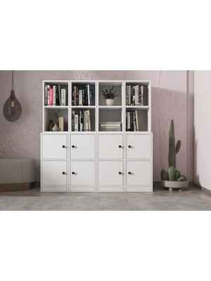 Vivense Leksa Kapaklı Raflı Kitaplık 130 cm Beyaz KTP-1324-Ç