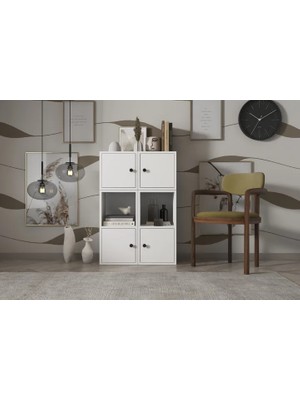 Vivense Leksa Kapaklı Raflı Kitaplık 65 cm Beyaz KTP-1026-Ç