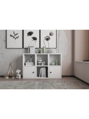 Vivense Leksa 2 Kapaklı Raflı Kitaplık 65 cm Beyaz KTP-1048-Ç