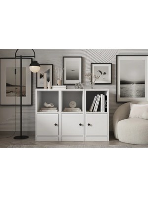 Vivense Leksa 3 Kapaklı Raflı Kitaplık 97 cm Beyaz KTP-1186-Ç