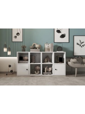 Vivense Leksa 2 Kapaklı Raflı Kitaplık 130 cm Beyaz KTP-1083-Ç
