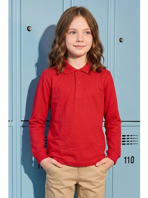 FullaModa Basic Polo Yaka Uzun Kollu Unisex Çocuk Sweatshirt