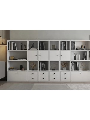 Vivense Leksa Düser Kapaklı Çekmeceli Kitaplık 260 cm Beyaz KTP-1420-Ç
