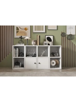 Vivense Leksa 2 Kapaklı Raflı Kitaplık 130 cm Beyaz KTP-1084-Ç