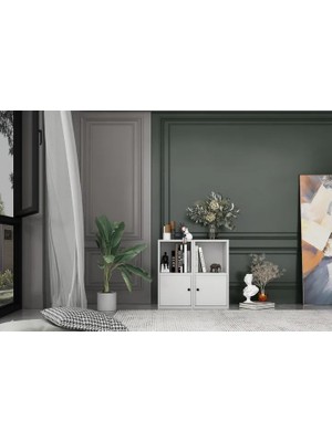 Vivense Leksa Kapaklı Raflı Kitaplık 65 cm Beyaz KTP-1022-Ç