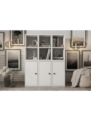 Vivense Leksa 3 Kapaklı Raflı Kitaplık 97 cm Beyaz KTP-1069-Ç